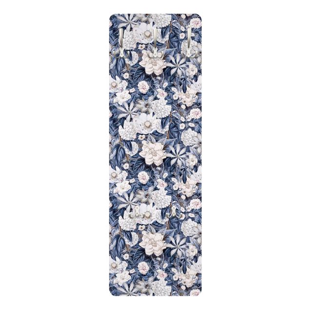 Garderobenpaneel Weiße Blumen vor Blau