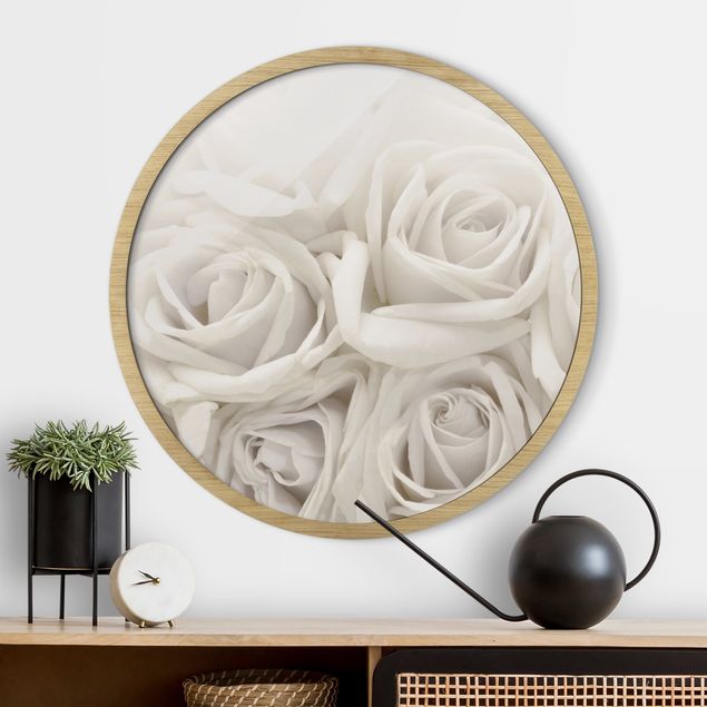Wandbild rund Weiße Rosen