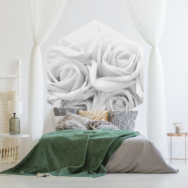 Fototapete modern Weiße Rosen Schwarz-Weiß