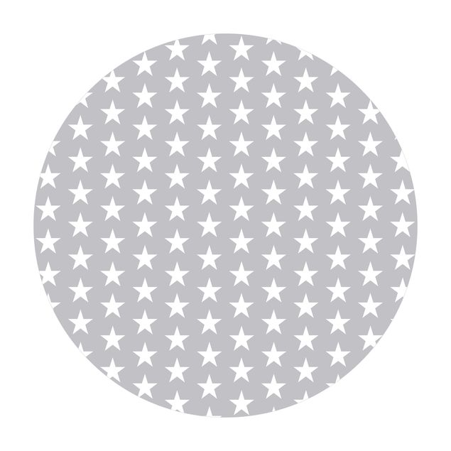 Runder Vinyl-Teppich - Weiße Sterne auf grauem Hintergrund