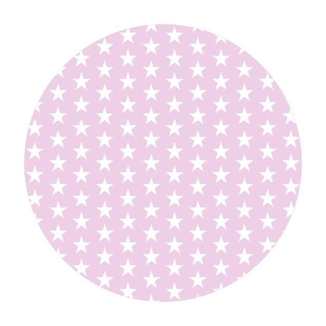 Runder Vinyl-Teppich - Weiße Sterne auf Rosa