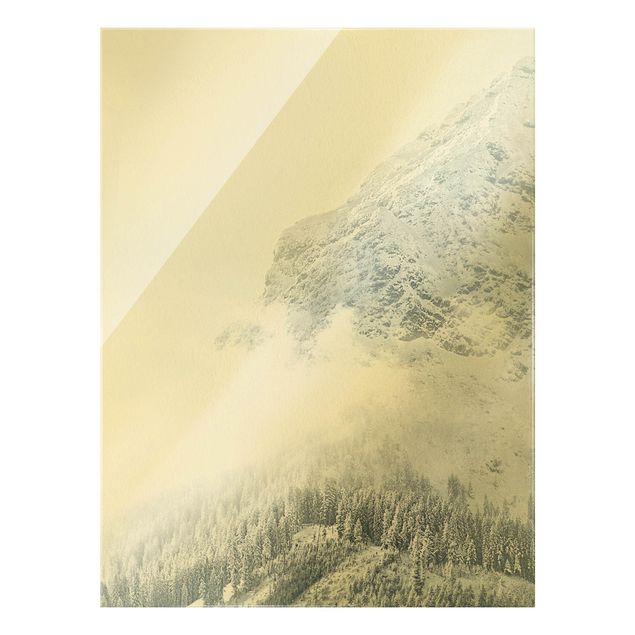 Glas Wandbilder Weißer Nebel in den Bergen