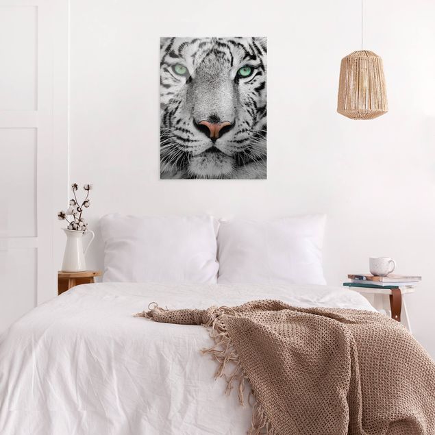 Schwarz-Weiß Glasbilder Weißer Tiger