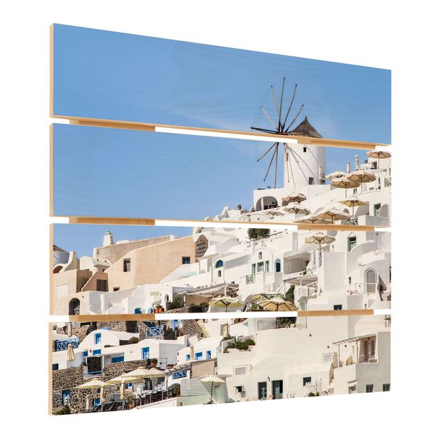 Holzbild - Weißes Griechenland - Quadrat