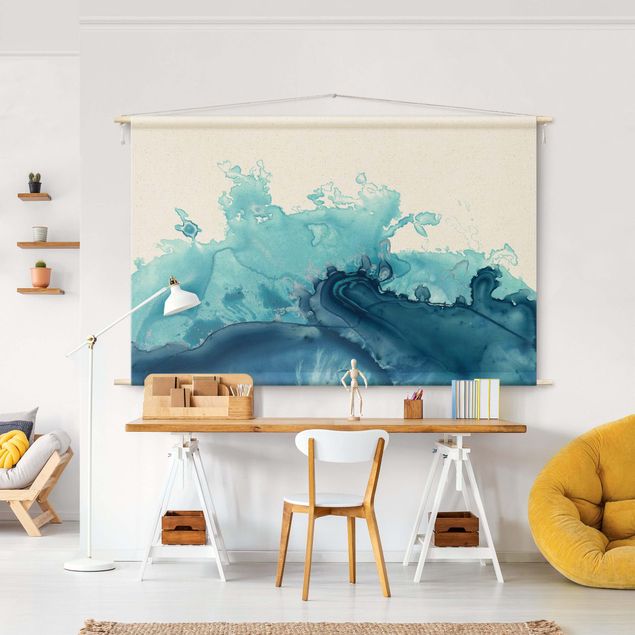 Wandbehang Natur Welle Aquarell Blau I