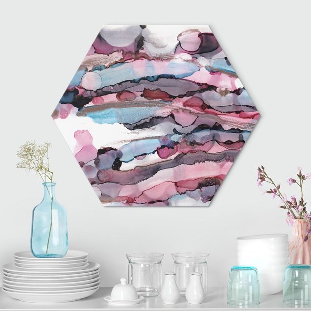 Wandbilder abstrakt Wellenreiten in Violett mit Roségold