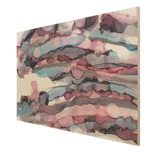 Holzbild - Wellenreiten in Violett mit Roségold - Querformat