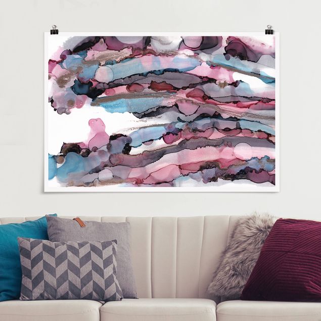 Wandbilder abstrakt Wellenreiten in Violett mit Roségold