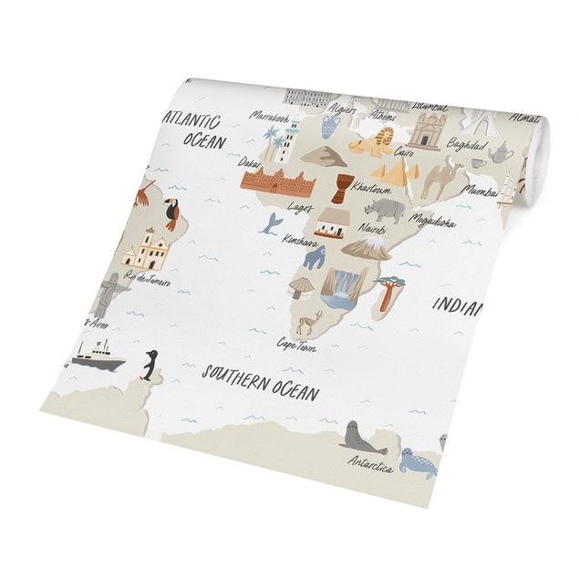 Design Tapete Weltkarte mit Sehenswürdigkeiten