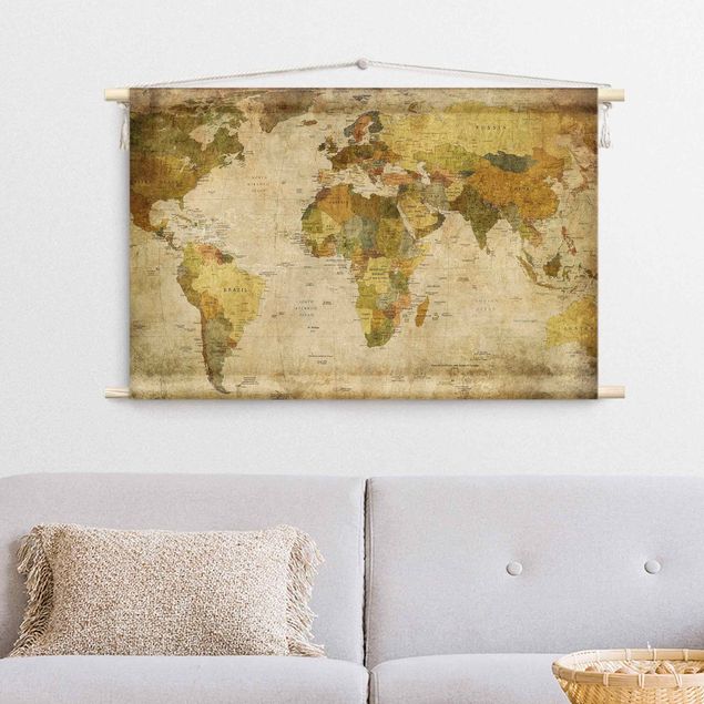 Wandbehang Stoff Weltkarte