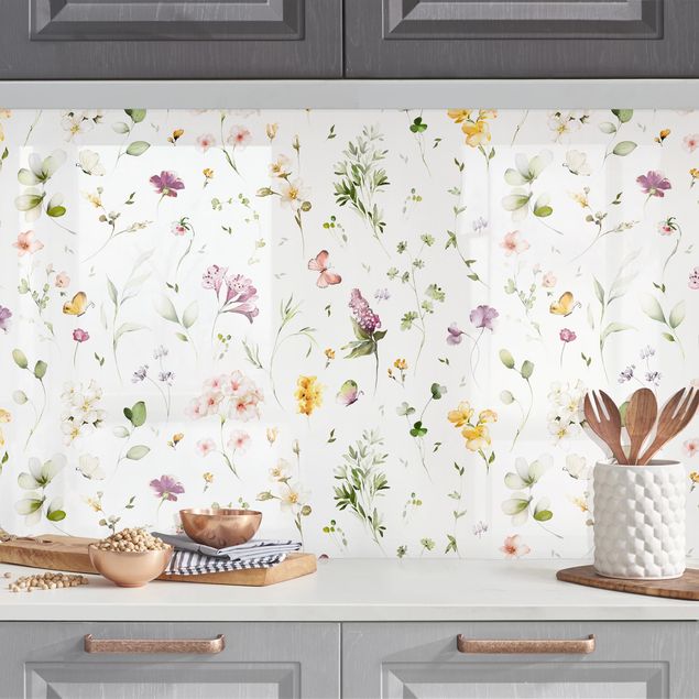 Küchenrückwände Platte Wildblumen Aquarell Muster