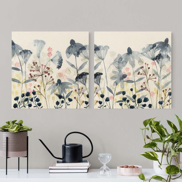 Wandbilder Wohnzimmer modern Wildblumen Aquarell Set I