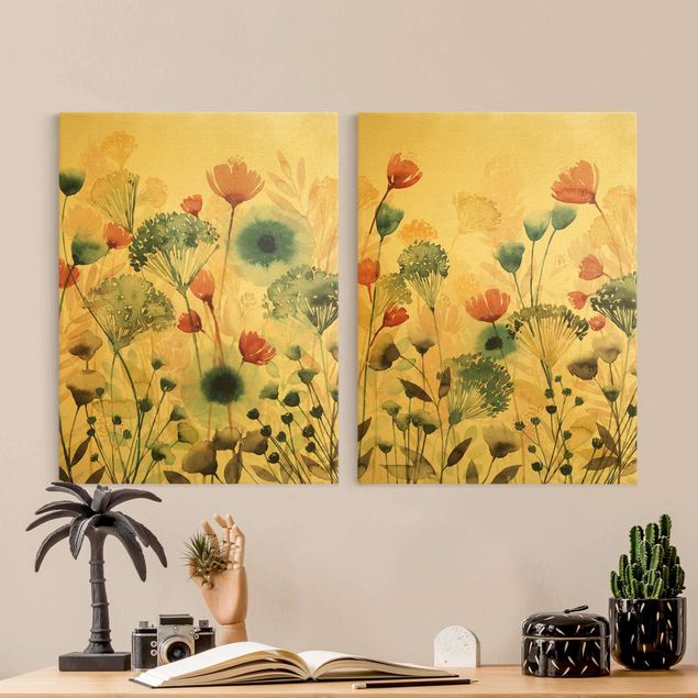 Leinwandbilder Wohnzimmer modern Wildblumen im Sommer Set I