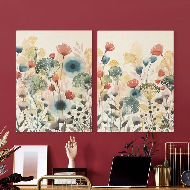 Wandbilder Wohnzimmer modern Wildblumen im Sommer Set I