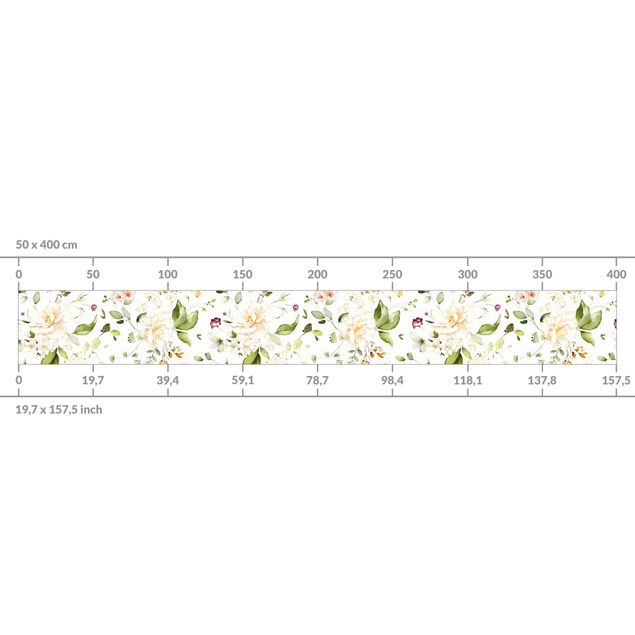 Spritzschutz Weiß Wildblumen und Weiße Rosen Aquarell Muster