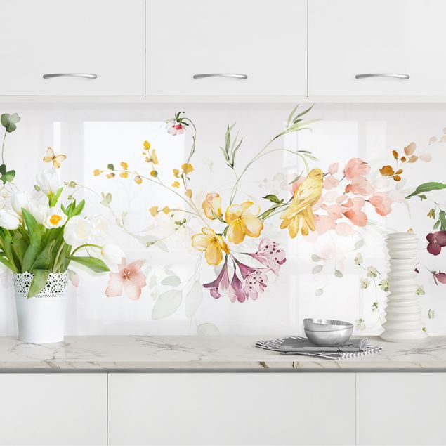 Küchenrückwände Platte Wildblumenranke Aquarell