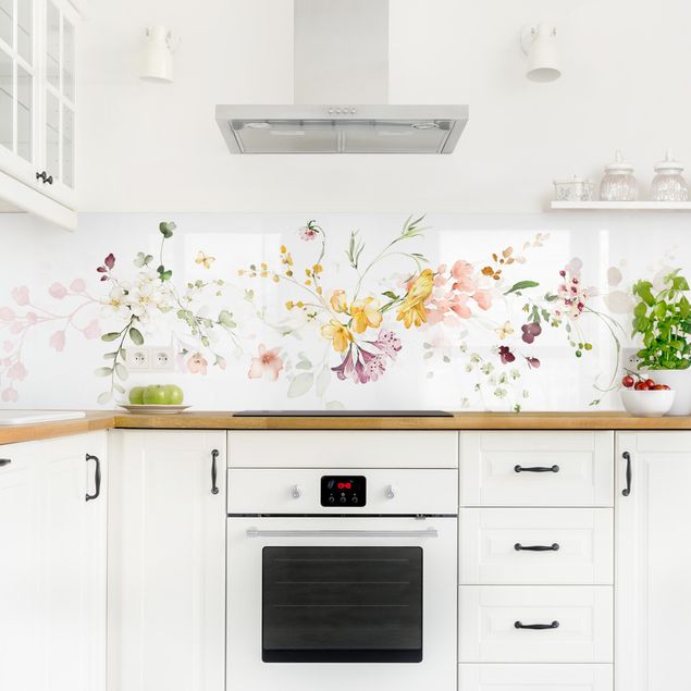 Küchenrückwand Glas Motiv Blumen Wildblumenranke Aquarell