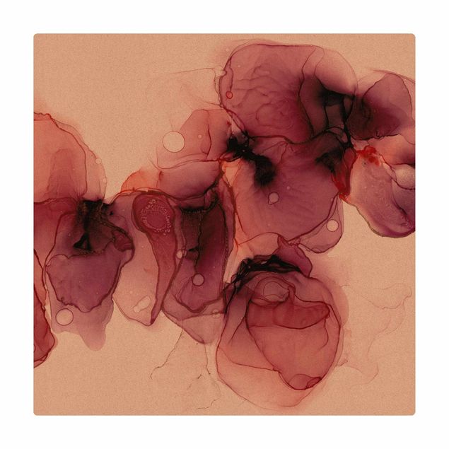 Kork-Teppich - Wilde Blüten in Violett und Gold - Quadrat 1:1