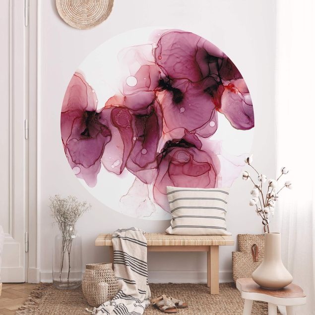 Fototapete modern Wilde Blüten in Violett und Gold