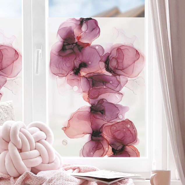 Fensterfolie Wohnzimmer Wilde Blüten in Violett und Gold