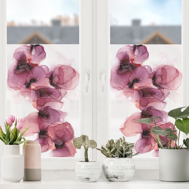 Fensterbilder XXL Wilde Blüten in Violett und Gold
