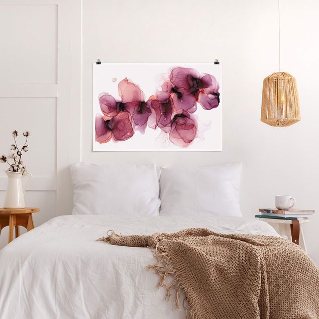 Wandbilder Wilde Blüten in Violett und Gold