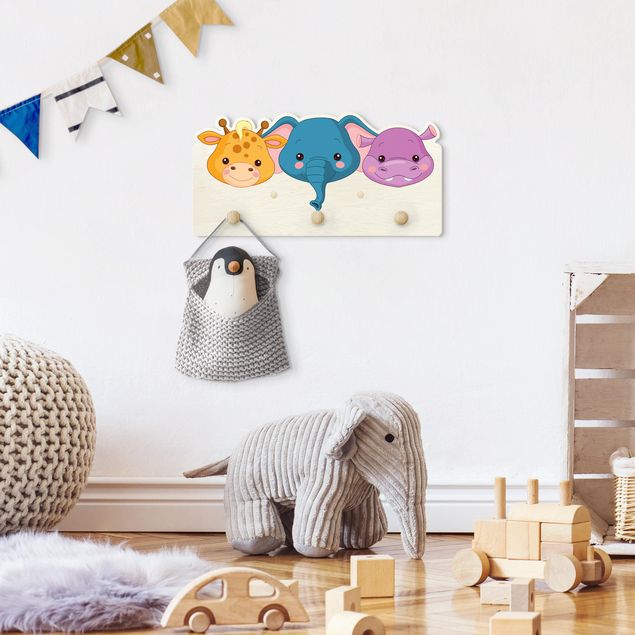 Kinderzimmer Wandgarderobe mit Tieren Wilde Tierbabys