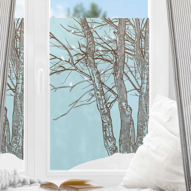 Fensterbilder Wald Winterbäume
