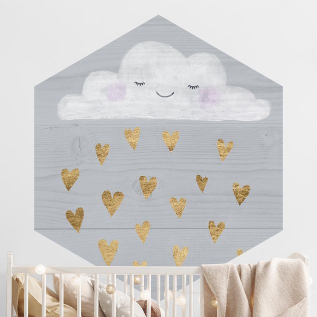 Romantische Schlafzimmer Tapete Wolke mit goldenen Herzen