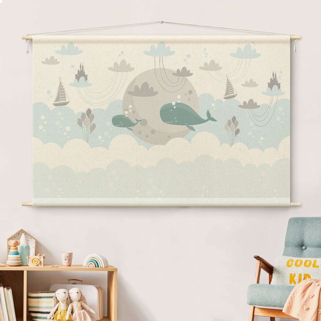 Wandbilder Tiere Wolken mit Wal und Schloss