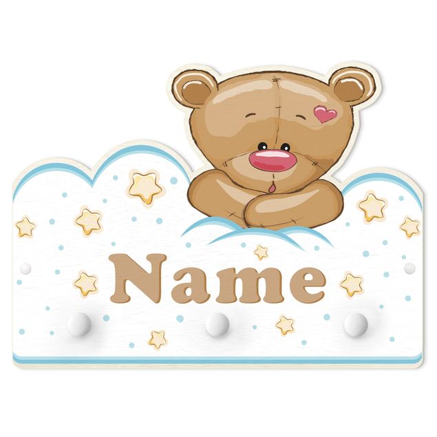 Garderobe Kinderzimmer weiß Wolken Teddy mit Wunschnamen