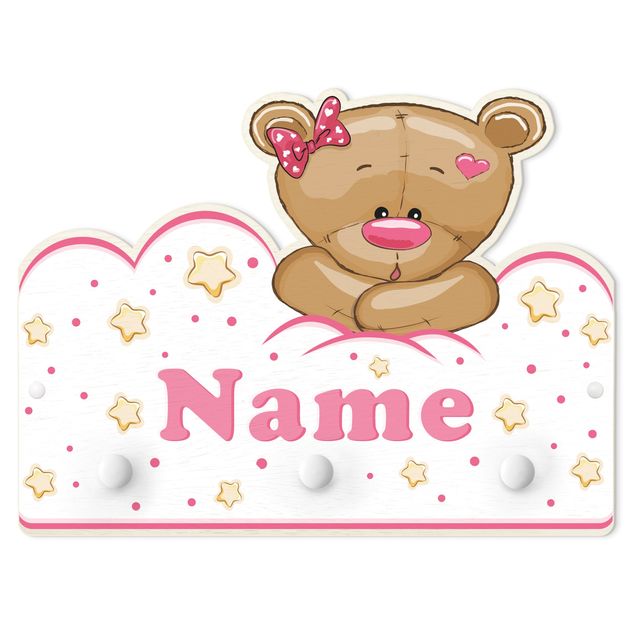 Garderobe Kinderzimmer weiß Wolken Teddy rosa mit Wunschnamen