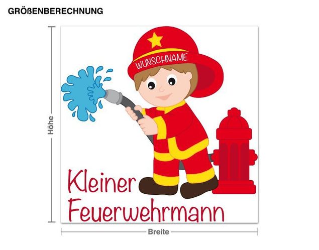 Wunschtext-Wandsticker Kleiner Feuerwehrmann