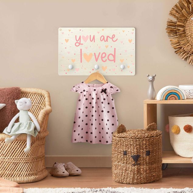 Kindergarderobe Holz - You are loved Herz Rosa