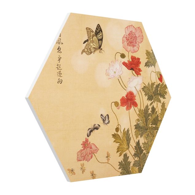 Hexagon-Forexbild - Yuanyu Ma - Mohnblumen und Schmetterlinge