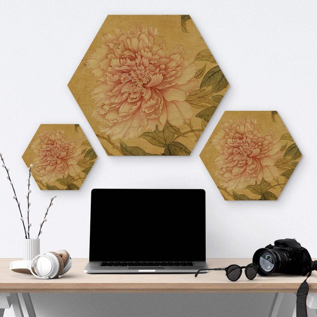 Hexagon-Holzbild - Yun Shouping - Chrysantheme