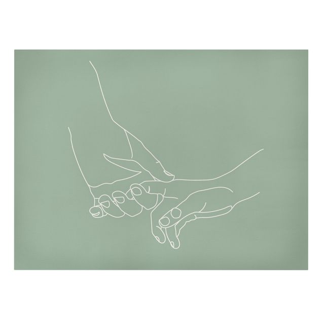 Leinwandbild - Zärtliche Hände Line Art in Grün - Querformat 4:3