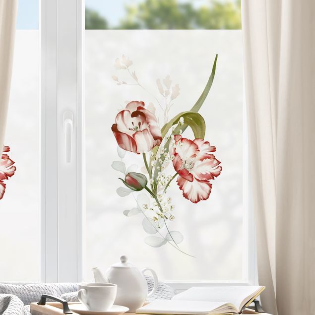 Fensterfolie Gräser Zarte Aquarell Tulpen