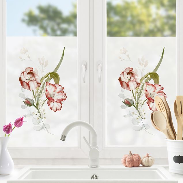 Fensterfolie Farbig Zarte Aquarell Tulpen