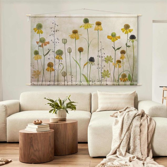 Wandteppich Vintage Zarte Helenium Blüten