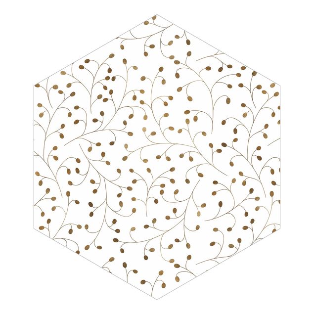 Design Tapete Zarte Zweige Muster mit Punkten in Gold