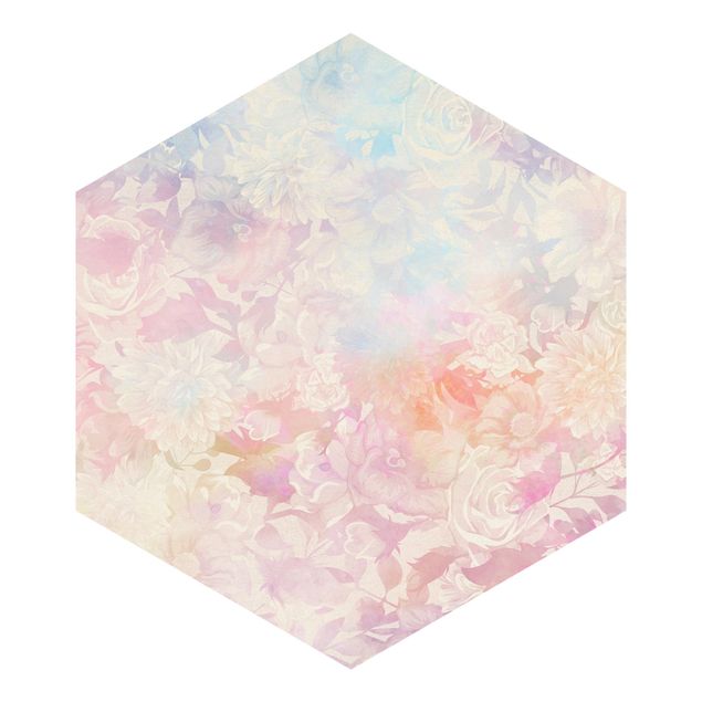 Hexagon Tapete Zarter Blütentraum in Pastell