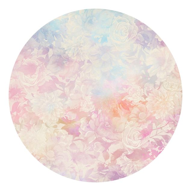 Runde Tapete selbstklebend - Zarter Blütentraum in Pastell