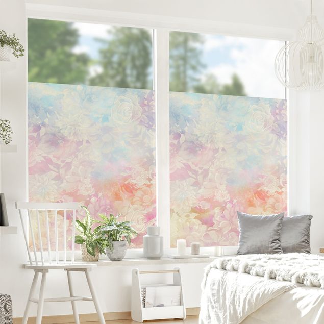 Fensterfolie Farbig Zarter Blütentraum in Pastell