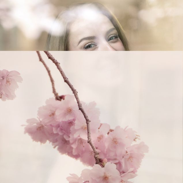 Fensterfolie Zartrosane Frühlingsblüte mit Bokeh