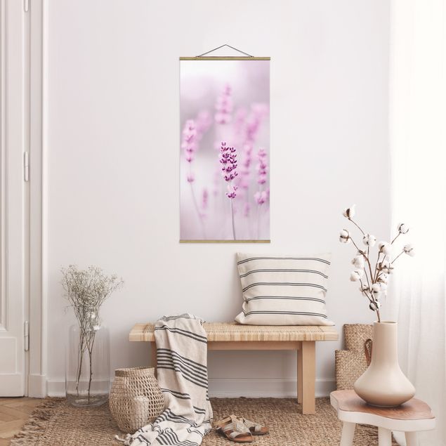 Stoffbild mit Posterleisten - Zartvioletter Lavendel - Hochformat 1:2