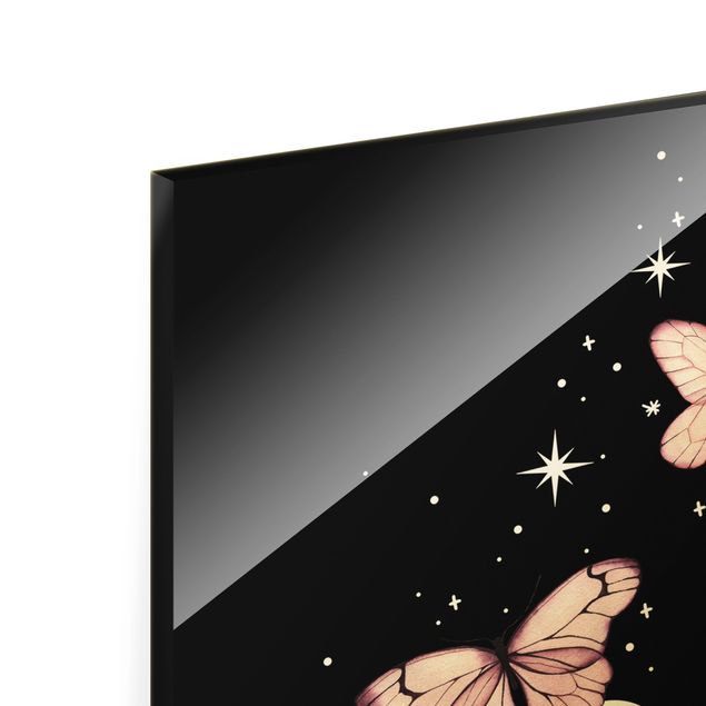 Glasbild - Zaubernde Hand - Schmetterlinge Rosa - Hochformat 2:3