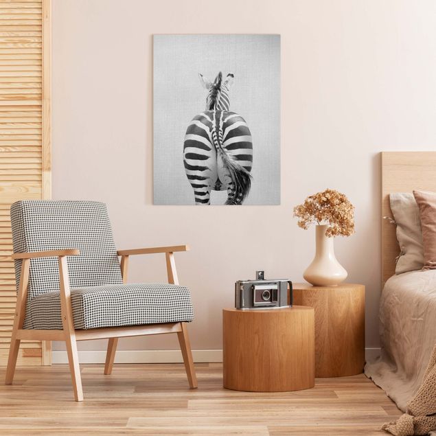Wandbilder Tiere Zebra von hinten Schwarz Weiß