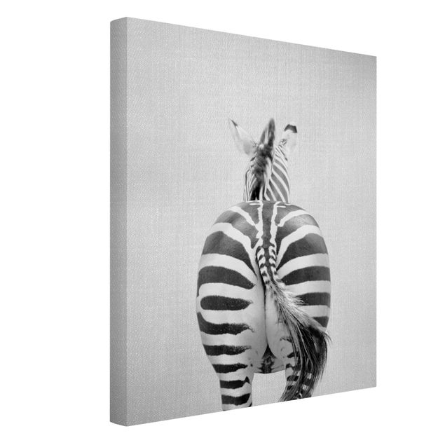 Leinwand Schwarz-Weiß Zebra von hinten Schwarz Weiß