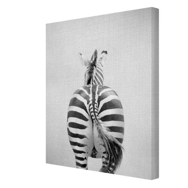Moderne Leinwandbilder Wohnzimmer Zebra von hinten Schwarz Weiß